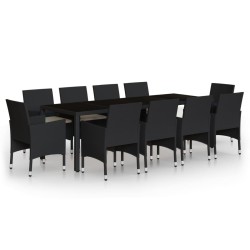 vidaXL Juego de comedor de jardín 11 piezas ratán sintético negro