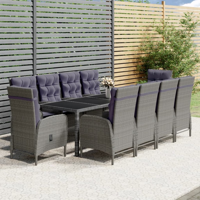 vidaXL Set de comedor de jardín 11 piezas ratán sintético gris vidaXL Set de comedor de jardín 11 piezas ratán sintético gris