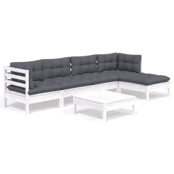 vidaXL Muebles de jardín 6 pzas con cojines blanco madera de pino