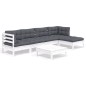 vidaXL Muebles de jardín 6 pzas con cojines blanco madera de pino vidaXL Muebles de jardín 6 pzas con cojines blanco madera de pino
