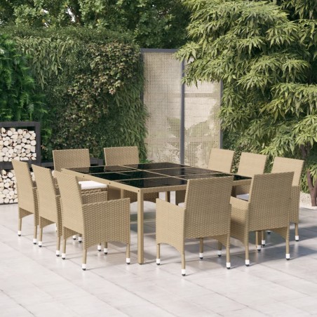 vidaXL Juego de comedor de jardín de 11 piezas ratán sintético beige