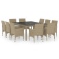 vidaXL Juego de comedor de jardín de 11 piezas ratán sintético beige