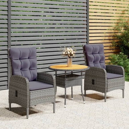 vidaXL Juego de bistró para jardín 3 piezas ratán sintético gris