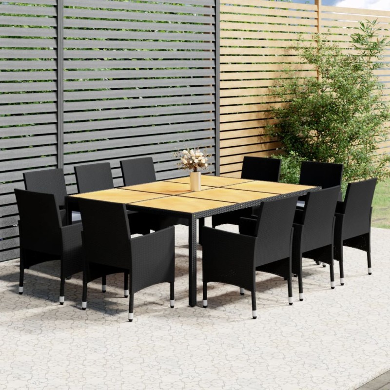 vidaXL Juego de comedor de jardín 11 piezas ratán sintético negro vidaXL Juego de comedor de jardín 11 piezas ratán sintético negro