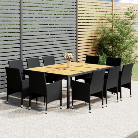 vidaXL Juego de comedor de jardín 11 piezas ratán sintético negro