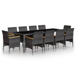 vidaXL Juego de comedor de jardín 11 piezas ratán sintético gris