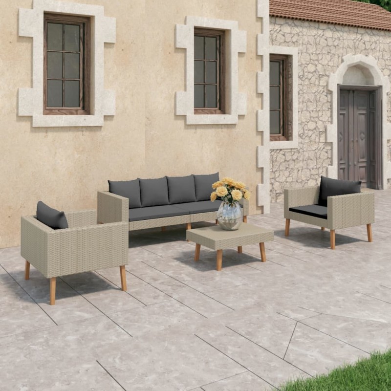 vidaXL Set de muebles de jardín 4 pzas y cojines ratán sintético beige vidaXL Set de muebles de jardín 4 pzas y cojines ratán sintético beige