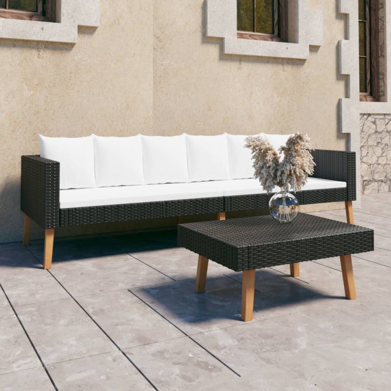 vidaXL Set de muebles de jardín 2 pzas y cojines ratán sintético negro vidaXL Set de muebles de jardín 2 pzas y cojines ratán sintético negro