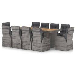 vidaXL Set de comedor de jardín 11 pzas ratán sintético y cojines gris