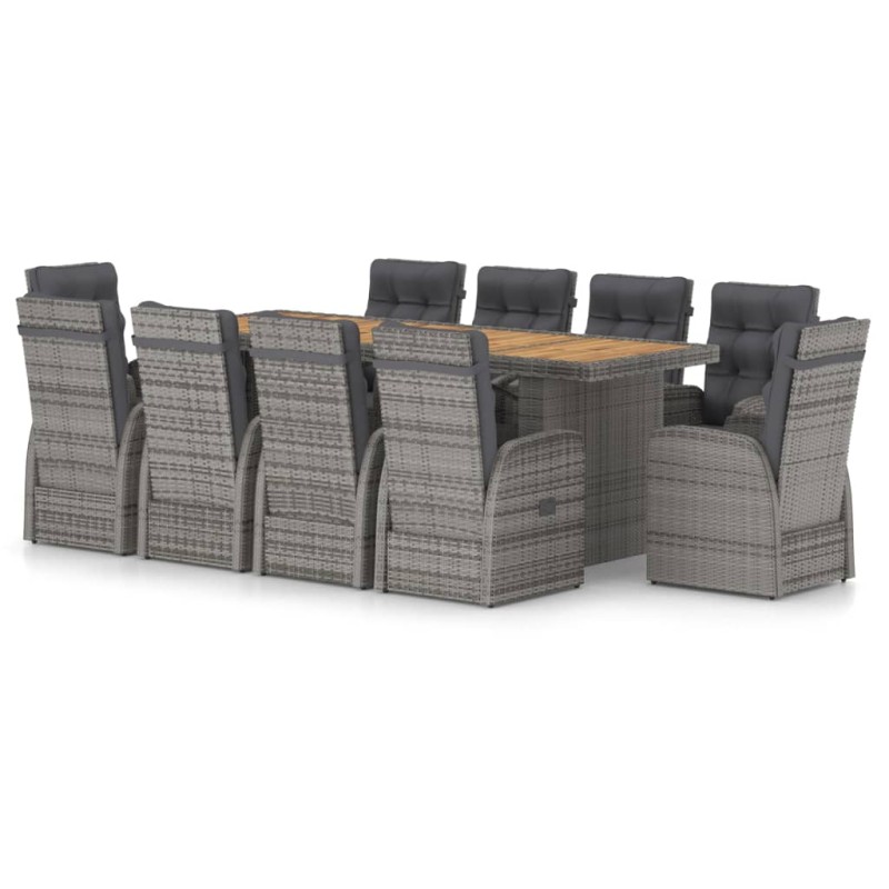 vidaXL Set de comedor de jardín 11 pzas ratán sintético y cojines gris vidaXL Set de comedor de jardín 11 pzas ratán sintético y cojines gris