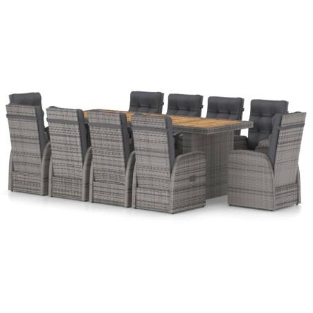 vidaXL Set de comedor de jardín 11 pzas ratán sintético y cojines gris