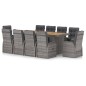 vidaXL Set de comedor de jardín 11 pzas ratán sintético y cojines gris vidaXL Set de comedor de jardín 11 pzas ratán sintético y cojines gris