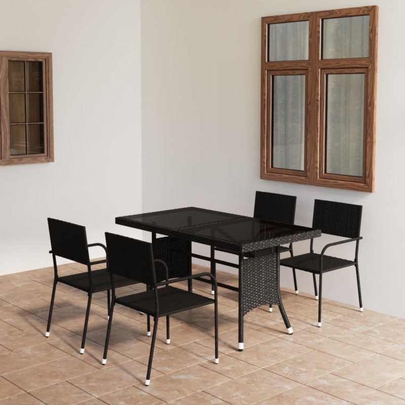 vidaXL Juego de comedor para jardín 5 piezas ratán sintético negro vidaXL Juego de comedor para jardín 5 piezas ratán sintético negro