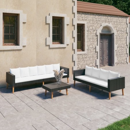 vidaXL Set de muebles de jardín 3 pzas y cojines ratán sintético negro