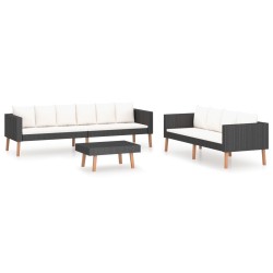vidaXL Set de muebles de jardín 3 pzas y cojines ratán sintético negro