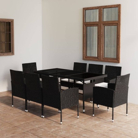 vidaXL Juego de comedor para jardín 9 piezas ratán sintético negro