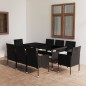 vidaXL Juego de comedor para jardín 9 piezas ratán sintético negro vidaXL Juego de comedor para jardín 9 piezas ratán sintético negro