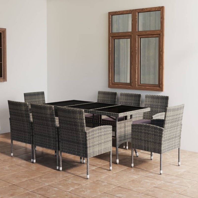 vidaXL Set comedor jardín 9 pzas ratán sintético gris antracita y gris vidaXL Set comedor jardín 9 pzas ratán sintético gris antracita y gris