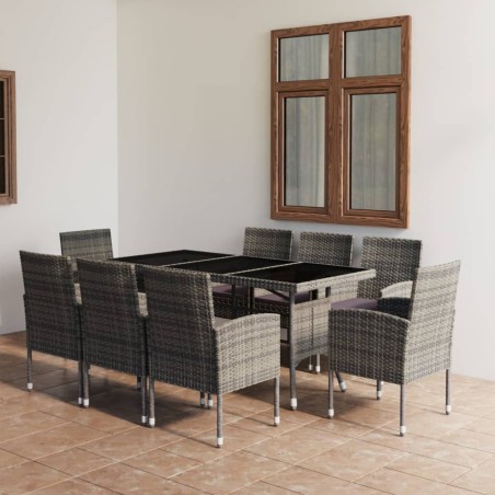 vidaXL Set comedor jardín 9 pzas ratán sintético gris antracita y gris