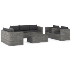 vidaXL Set de muebles de jardín 8 pzas y cojines ratán sintético gris