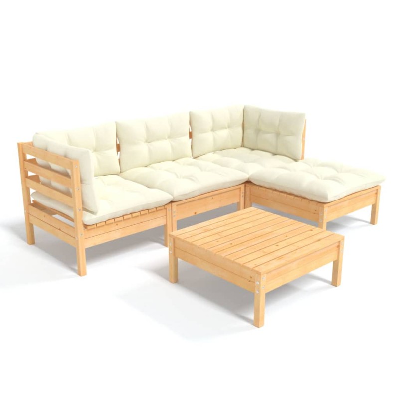 vidaXL Muebles de jardín 5 piezas cojines madera de pino crema vidaXL Muebles de jardín 5 piezas cojines madera de pino crema