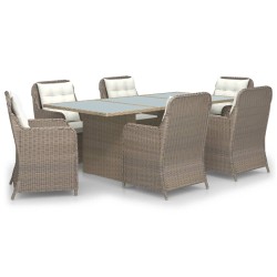 vidaXL Juego de comedor para jardín 7 piezas ratán sintético marrón