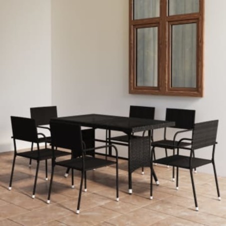 vidaXL Juego de comedor para jardín 7 piezas ratán sintético negro