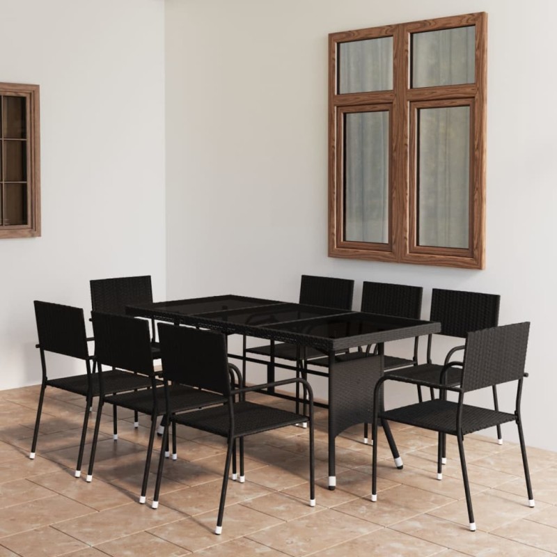vidaXL Juego de comedor para jardín 9 piezas ratán sintético negro vidaXL Juego de comedor para jardín 9 piezas ratán sintético negro