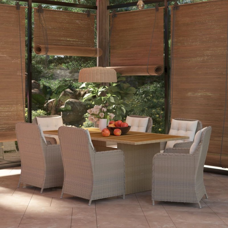 vidaXL Juego de comedor para jardín 7 piezas ratán sintético marrón