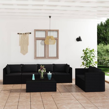 vidaXL Set muebles de jardín 7 piezas y cojines ratán sintético negro