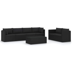 vidaXL Set muebles de jardín 7 piezas y cojines ratán sintético negro