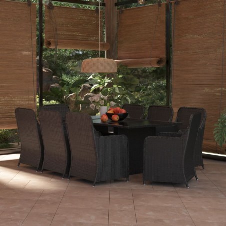 vidaXL Juego de comedor para jardín 9 piezas ratán sintético negro