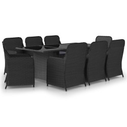 vidaXL Juego de comedor para jardín 9 piezas ratán sintético negro
