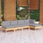 vidaXL Juego de muebles de jardín 5 pzas y cojines madera pino gris