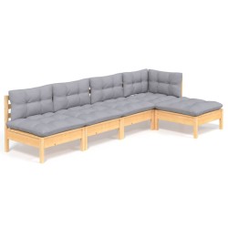 vidaXL Juego de muebles de jardín 5 pzas y cojines madera pino gris