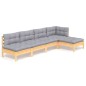 vidaXL Juego de muebles de jardín 5 pzas y cojines madera pino gris