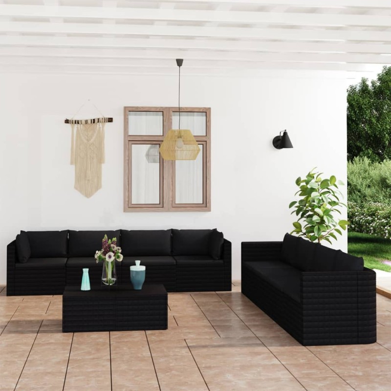 vidaXL Set muebles de jardín 9 piezas y cojines ratán sintético negro vidaXL Set muebles de jardín 9 piezas y cojines ratán sintético negro