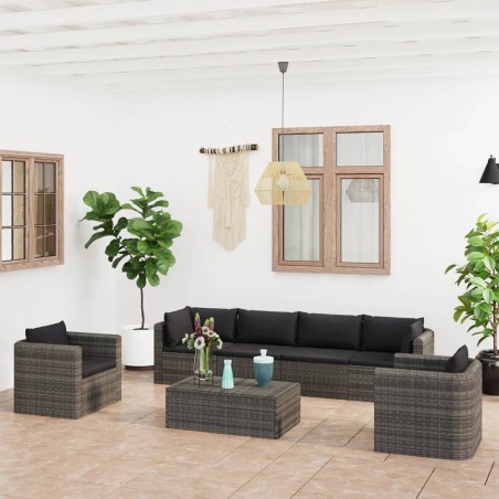 vidaXL Set de sofás de jardín 7 piezas y cojines ratán sintético gris
