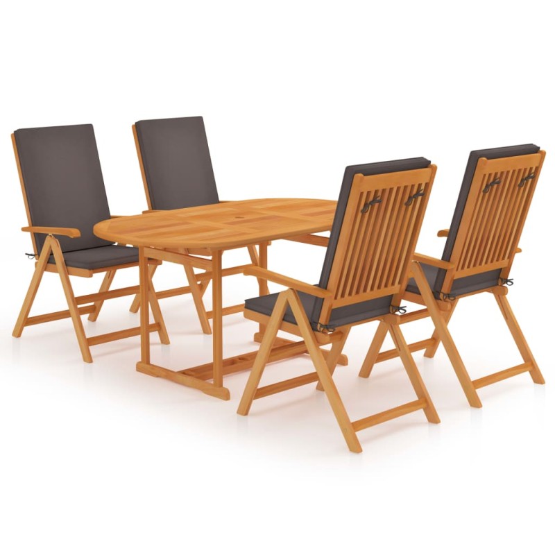 vidaXL Set de comedor para jardín 5 piezas teca maciza y cojines gris vidaXL Set de comedor para jardín 5 piezas teca maciza y cojines gris