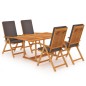 vidaXL Set de comedor para jardín 5 piezas teca maciza y cojines gris vidaXL Set de comedor para jardín 5 piezas teca maciza y cojines gris
