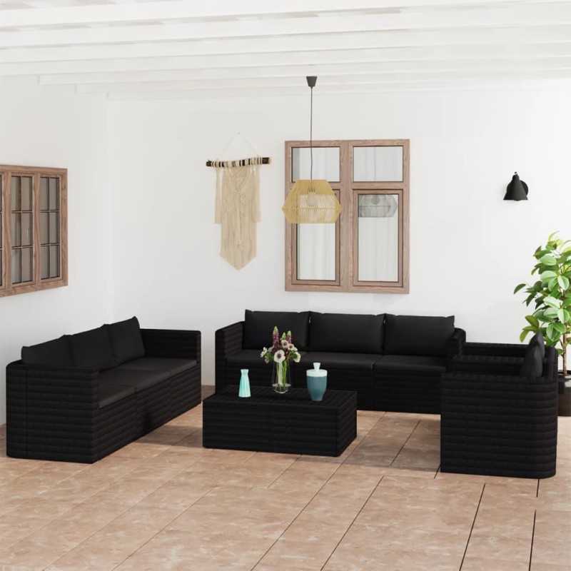 vidaXL Set de muebles de jardín 10 pzas cojines ratán sintético negro vidaXL Set de muebles de jardín 10 pzas cojines ratán sintético negro