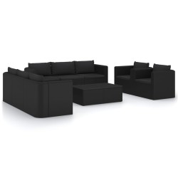 vidaXL Set de muebles de jardín 10 pzas cojines ratán sintético negro