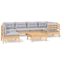 vidaXL Juego de muebles de jardín 7 pzas y cojines madera pino gris