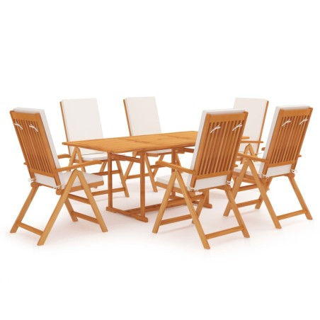 vidaXL Comedor de jardín 7 piezas con cojines madera maciza de teca