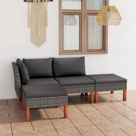 vidaXL Set de muebles de jardín 4 pzas y cojines ratán sintético gris