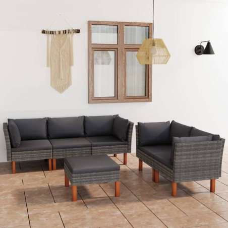 vidaXL Set de muebles de jardín 6 pzas y cojines ratán sintético gris