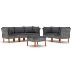 vidaXL Set de muebles de jardín 6 pzas y cojines ratán sintético gris