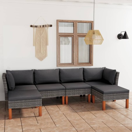 vidaXL Set de muebles de jardín 6 pzas y cojines ratán sintético gris