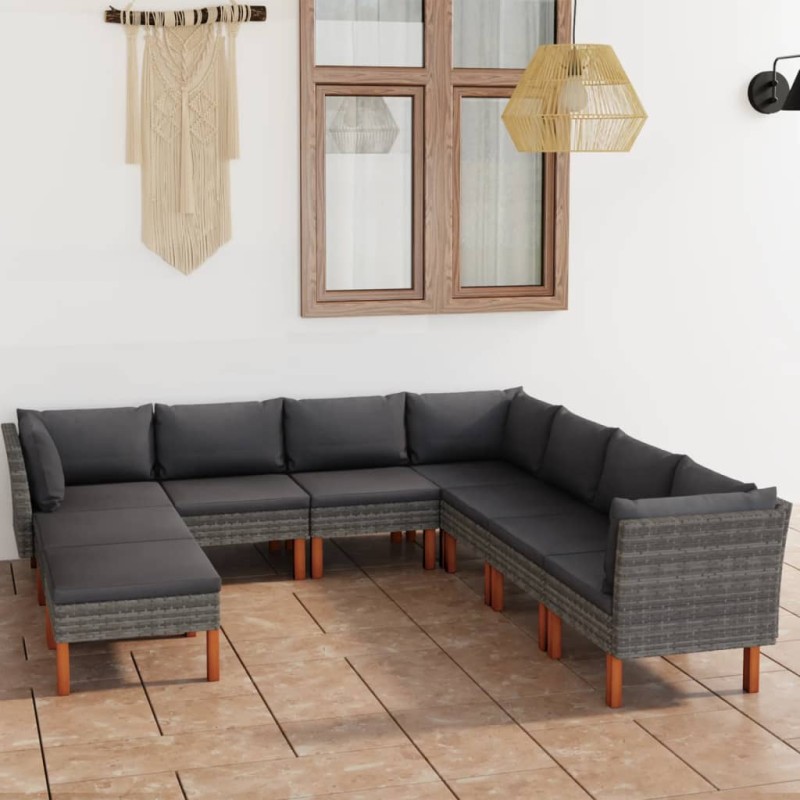 vidaXL Set de muebles de jardín 9 pzas y cojines ratán sintético gris vidaXL Set de muebles de jardín 9 pzas y cojines ratán sintético gris