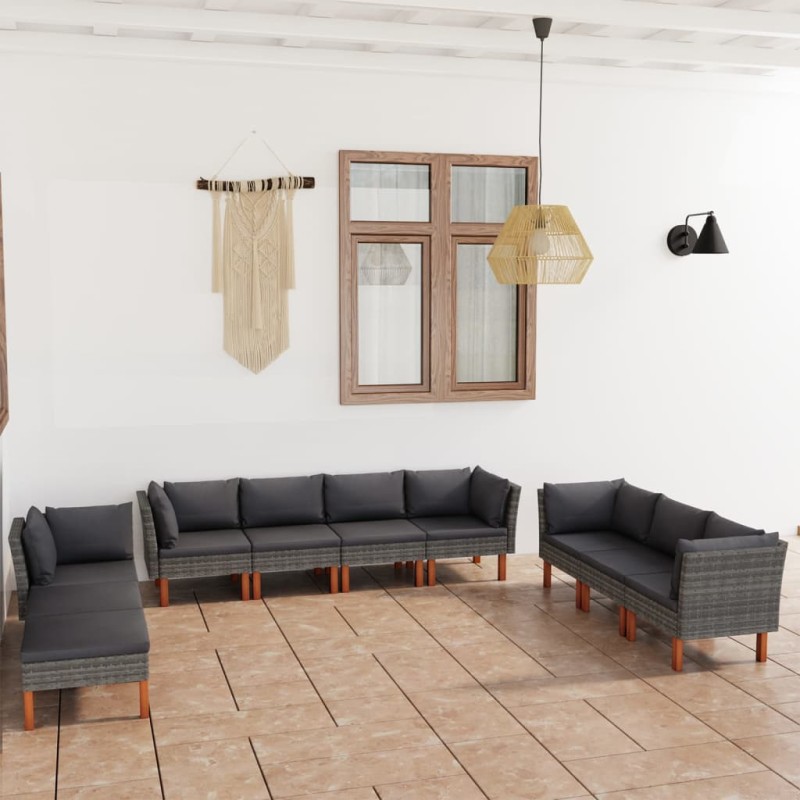 vidaXL Set de muebles de jardín 10 pzas y cojines ratán sintético gris vidaXL Set de muebles de jardín 10 pzas y cojines ratán sintético gris